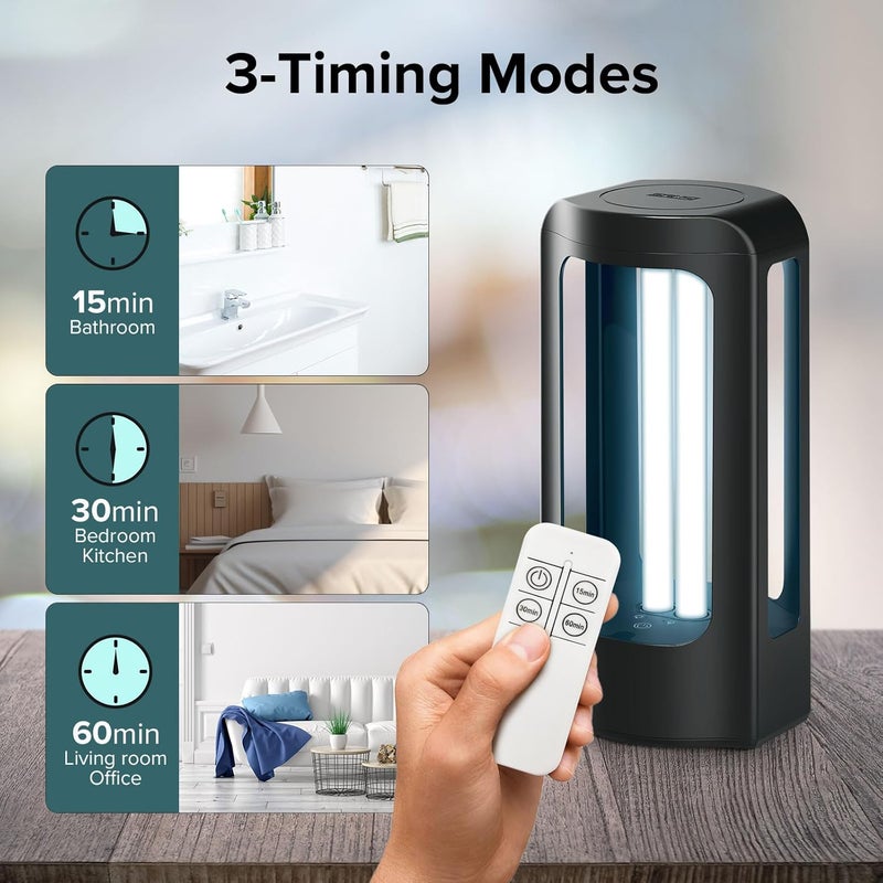 Sansi معقم ضوء UV بقوة 27 واط مع مؤقت تحكم عن بعد، مصباح UVC بنسبة 99.9% بطول موجي 254 نانومتر، ضوء فوق بنفسجي محمول لتنظيف غرفة النوم، الفندق، المطبخ، الحمام - خالي من الأوزون - Image 2